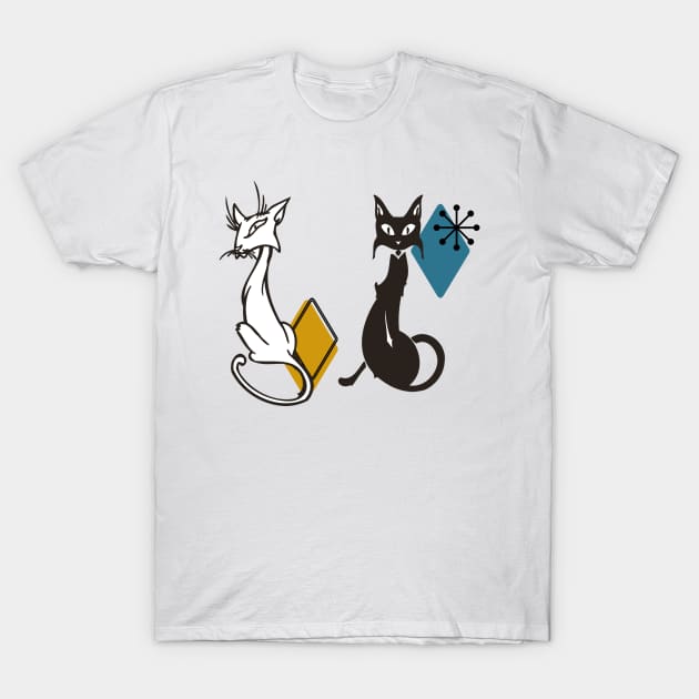 Mid Century Modern Retro Cats T-Shirt by ColorFlowCreations
